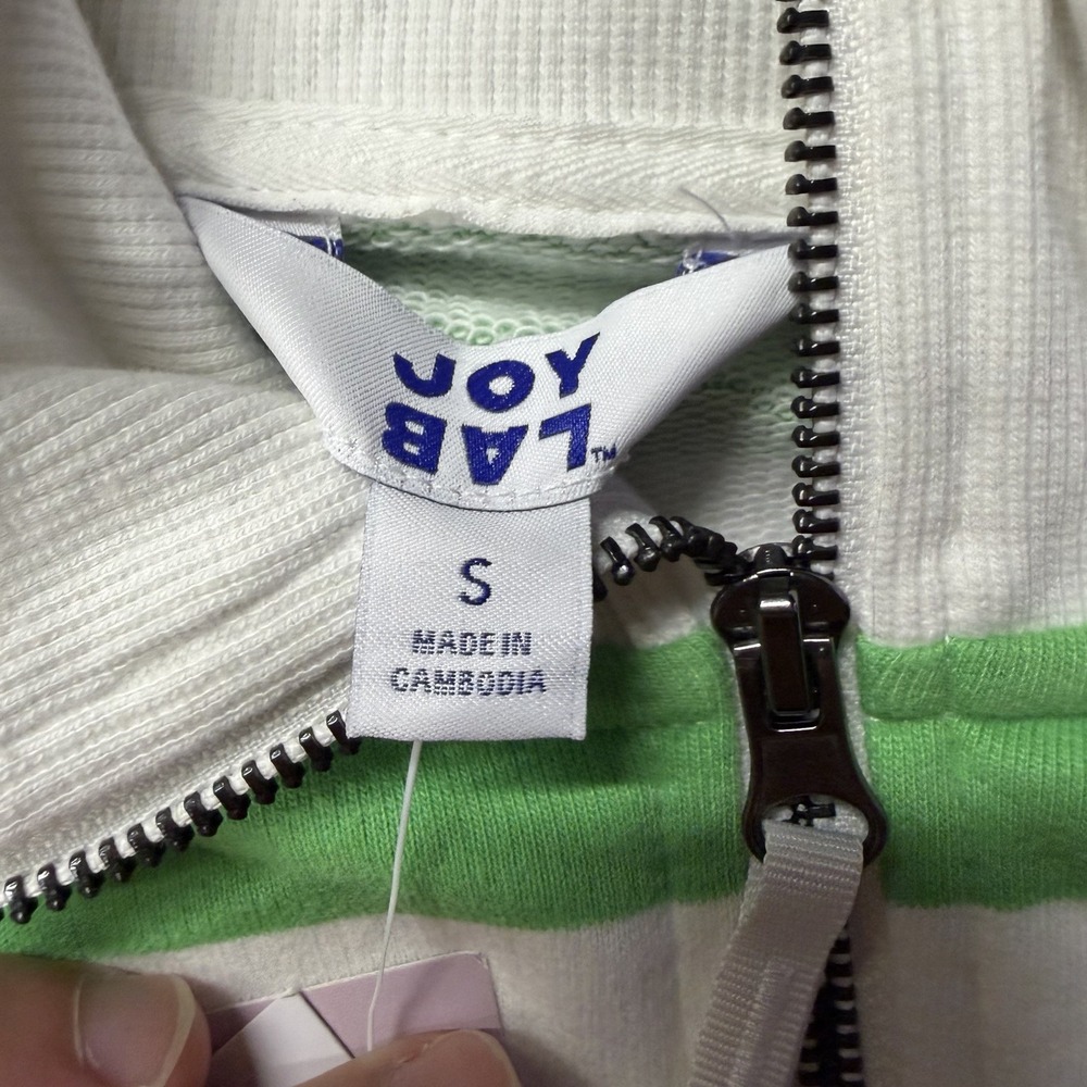 NWT JoyLab Cropped Fit Green White Striped Womens Pullover Sweater Size S - Picture 4 of 8